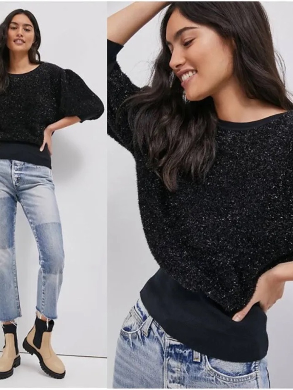 Anthropologie Maeve Pamela Black Tinsel Shimmer Sweater Size Medium
